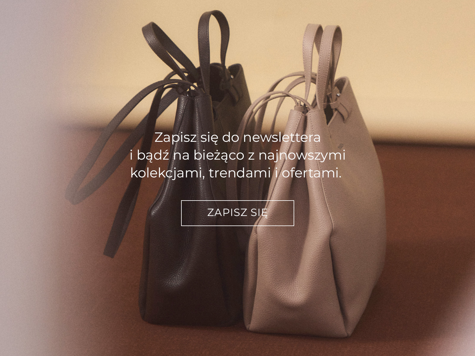 torby oraz napis zachęcający do zapisu na powiadomienia newsletter