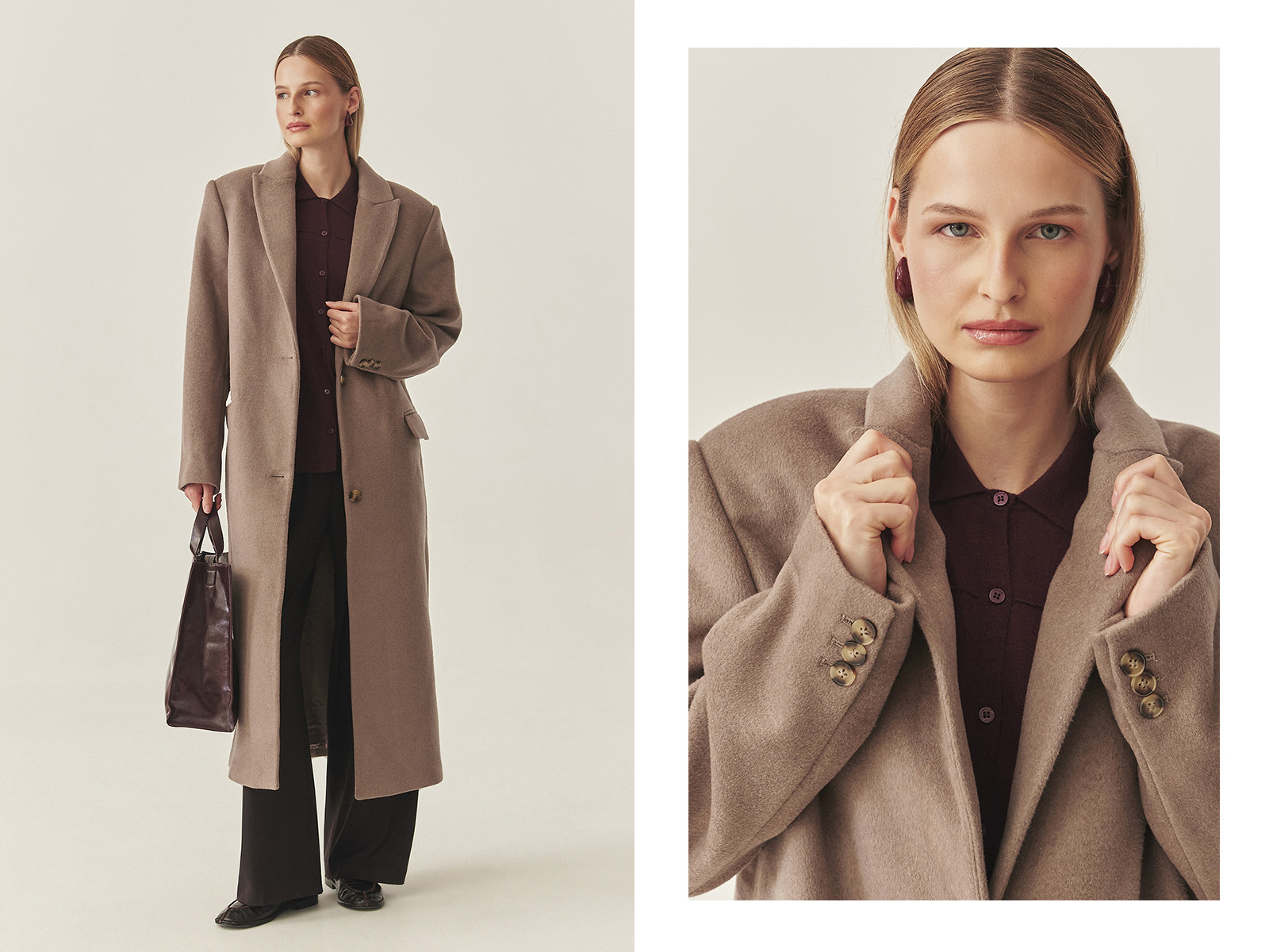 o femeie într-un palton elegant din lână