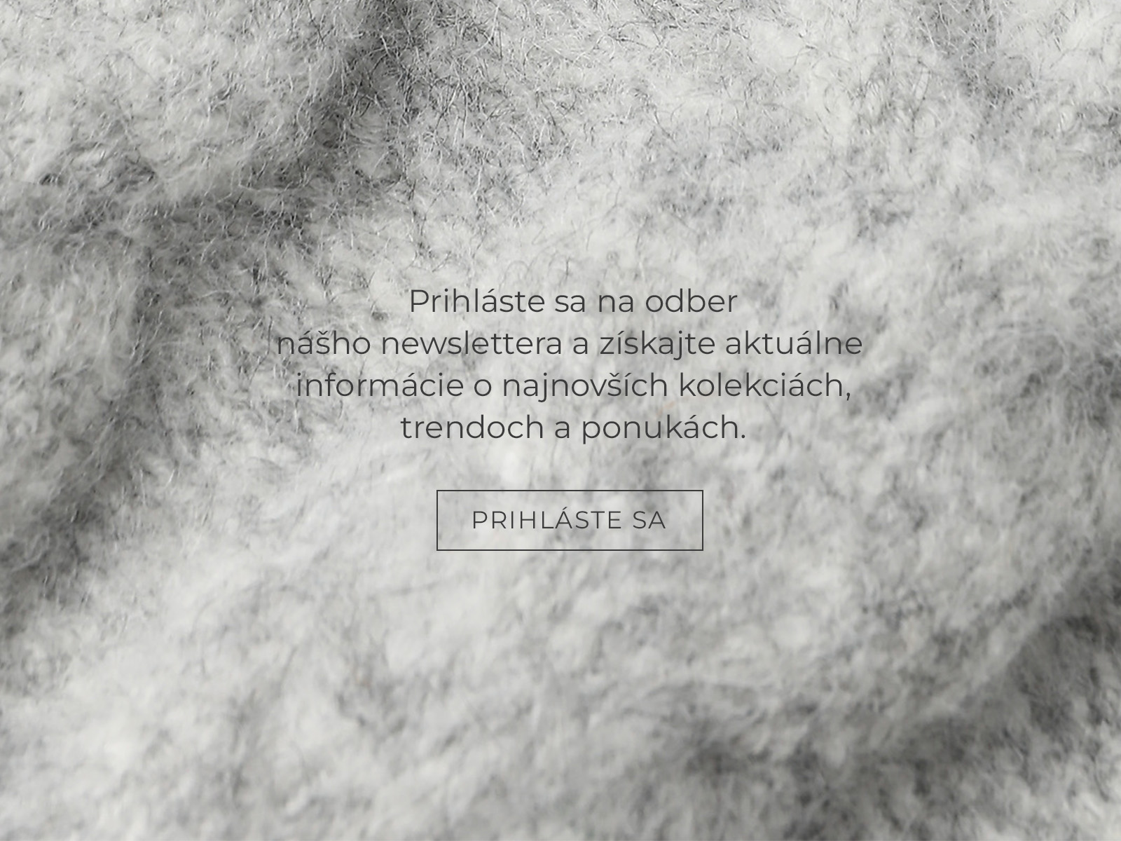 detail štruktúry vlneného svetra a prihlasovací formulár na odber noviniek