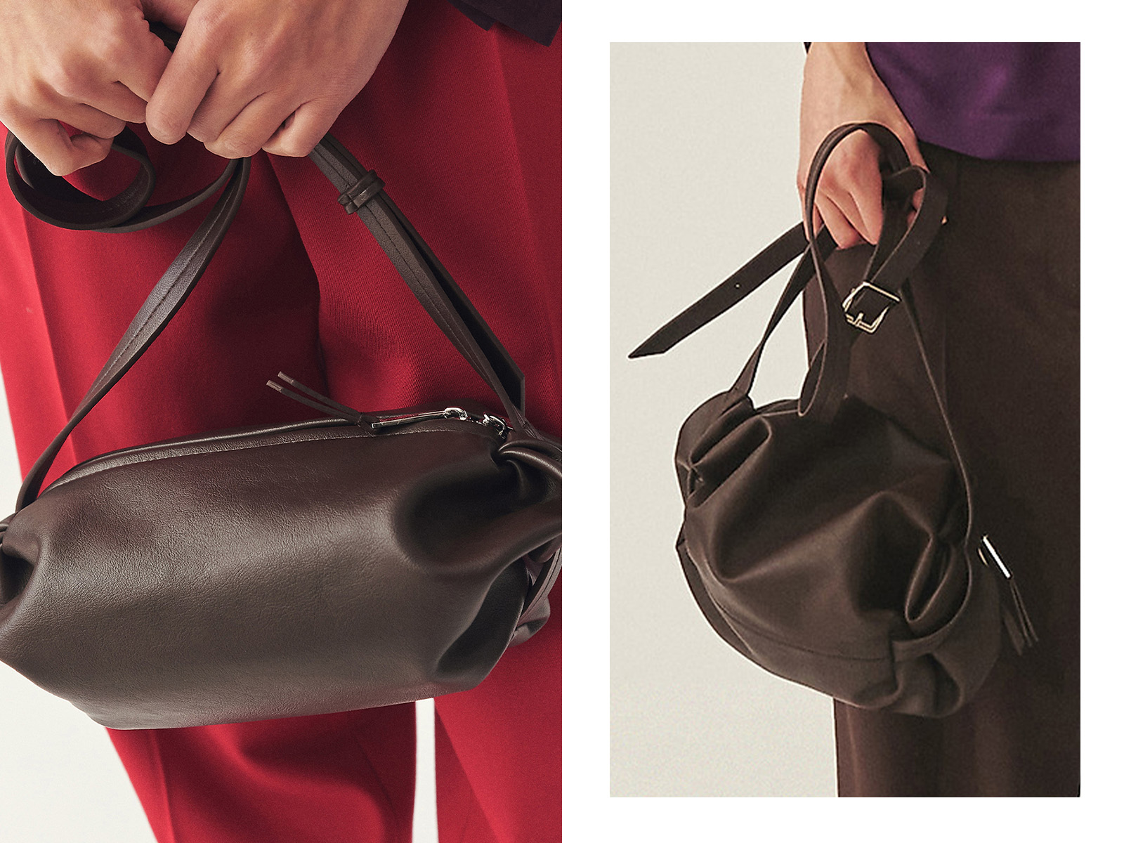 O femeie ține în mână o curea pentru o geantă compactă