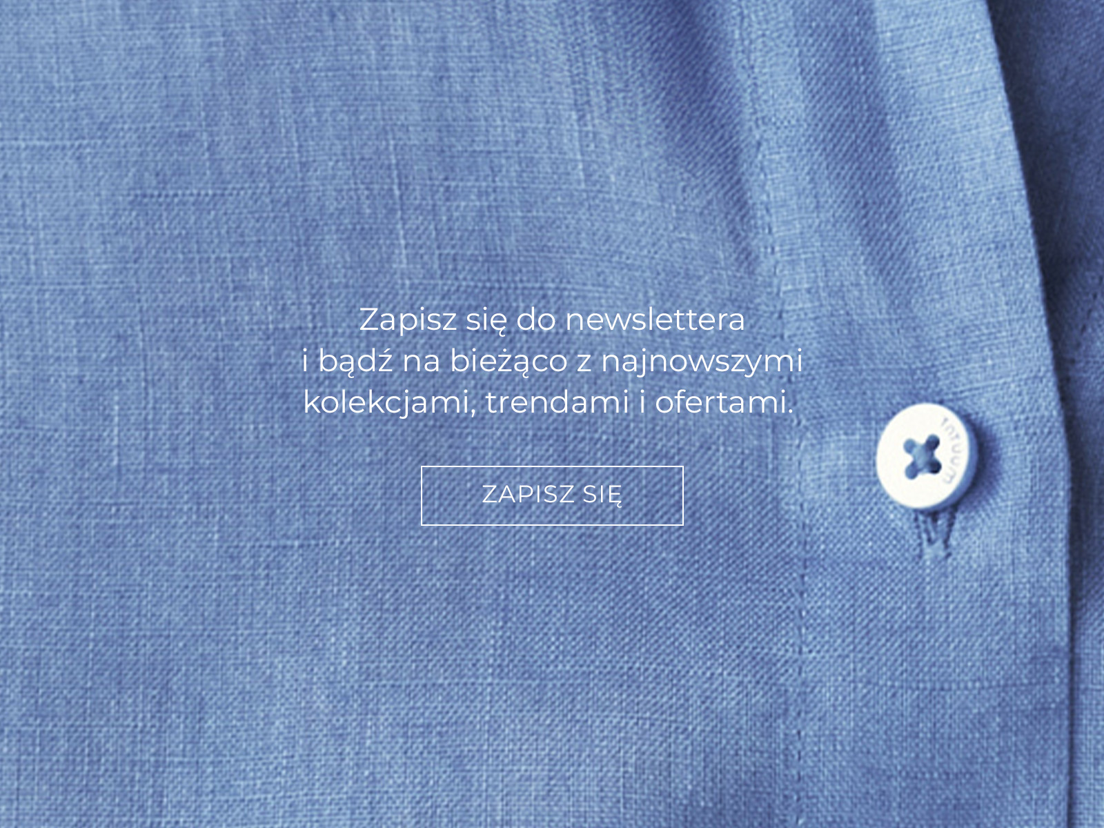 Zbliżenie na strukturę lnianej tkaniny i napis z zapisem do newslettera