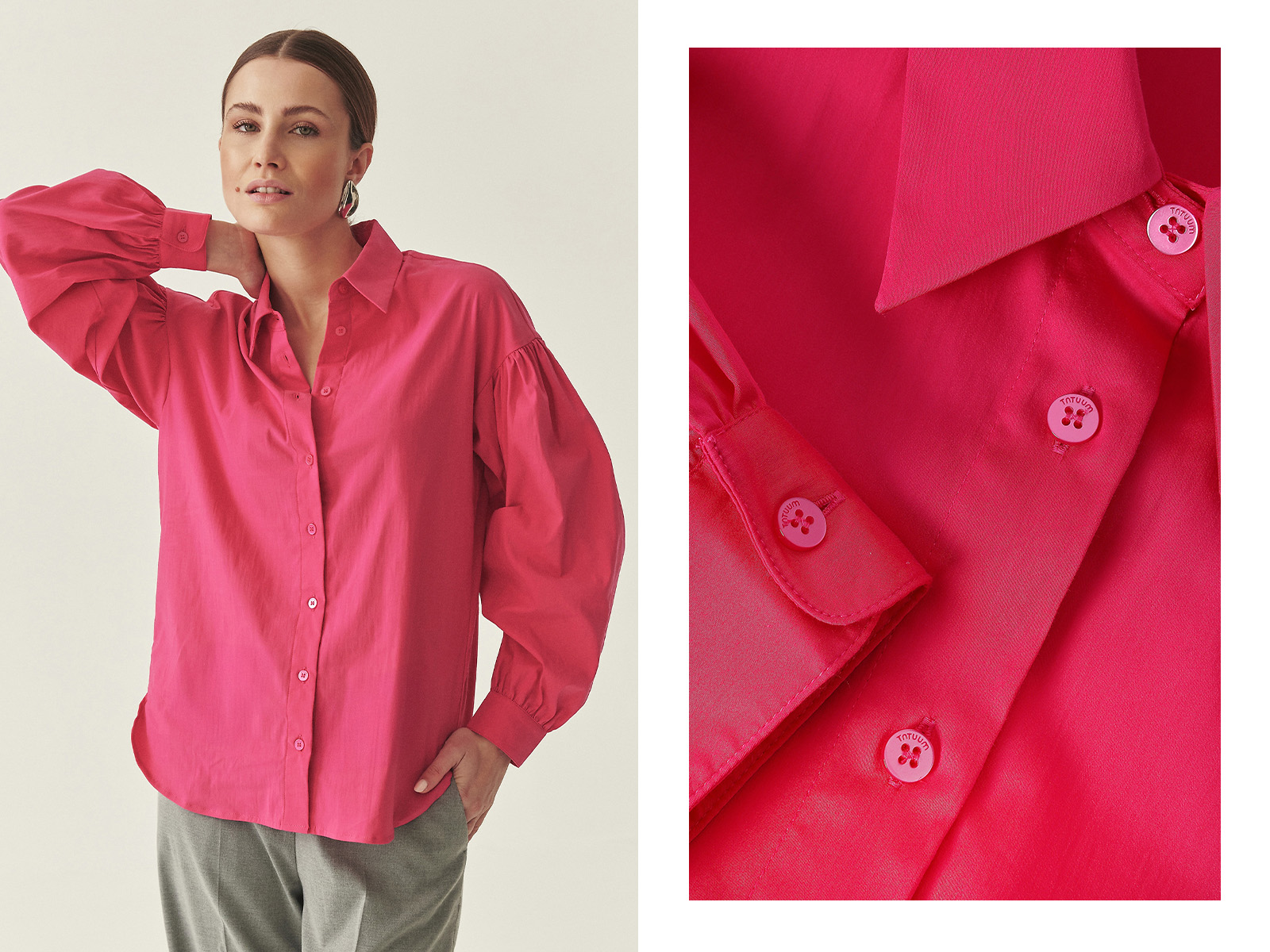 kobieta ubrana w koszulę z bufiastymi rękawami